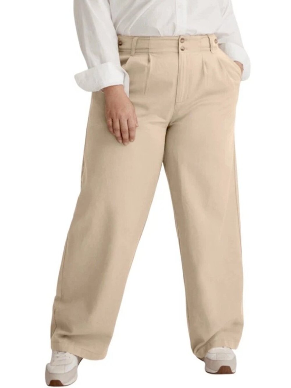Madewell Womens Pants Size 22W Harlow Wide Leg Drapey Twill Tan Linen Blend